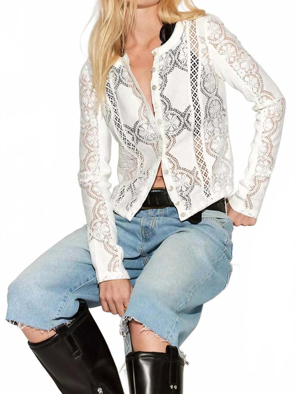 NEW FREE PEOPLE jae sheer lace knit top in sugar swizzle